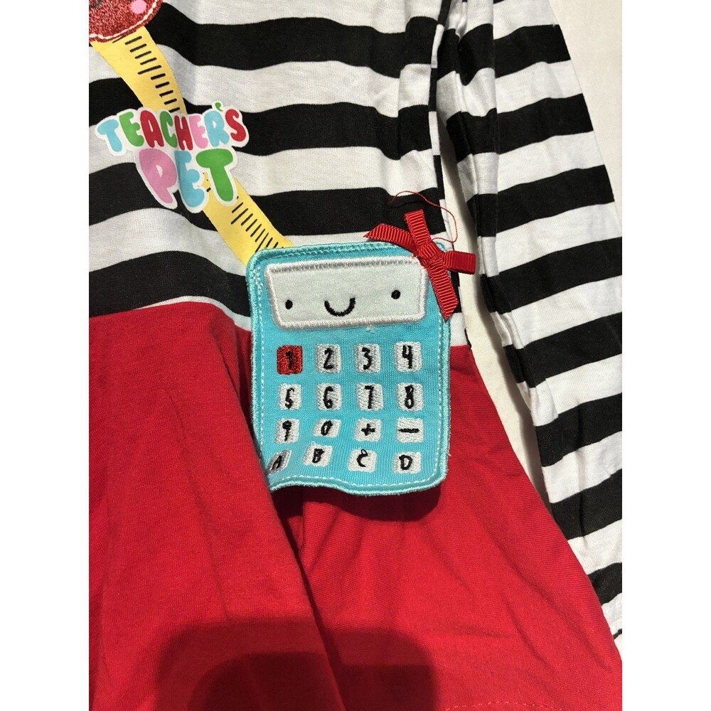 Nannette Kids 3T Teacher Dress Striped Apple Ruler School Red Skirt NWT - Picture 6 of 12